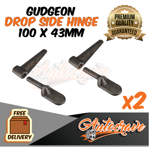 2x Drop Side Gudgeon Hinge | 100 x 43mm| 12mm Pin | Door Tailgate Truck Trailer