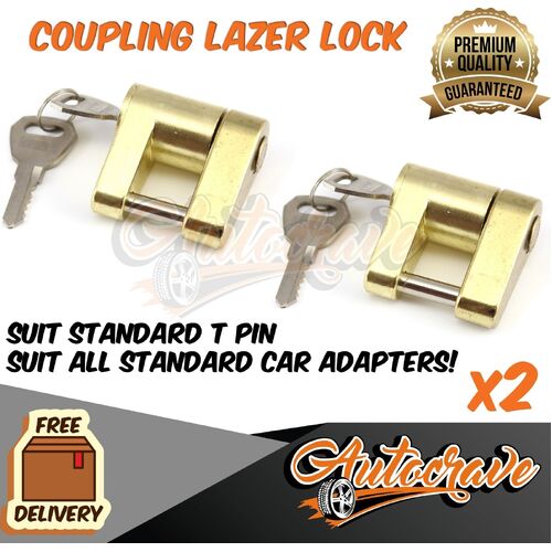 2x Coupling Laser Lock Hitch Lock Caravan Off Road T Pin Trailer Pad Lock Secure