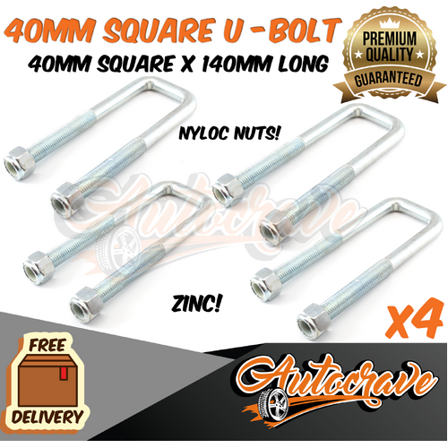 4x Trailer U Bolt Square Ubolt 40mm Square 140mm Long Caravan Spring Fitting