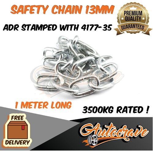 13mm Trailer Safety Rated Stamped Chain ADR Stamped Caravan Boat Chain Zinc 1M