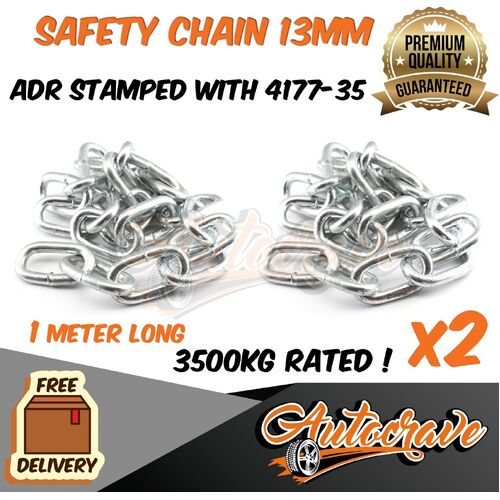 2x 13mm Trailer Safety Rated Stamped Chain ADR Stamped Caravan Boat Chain Zinc