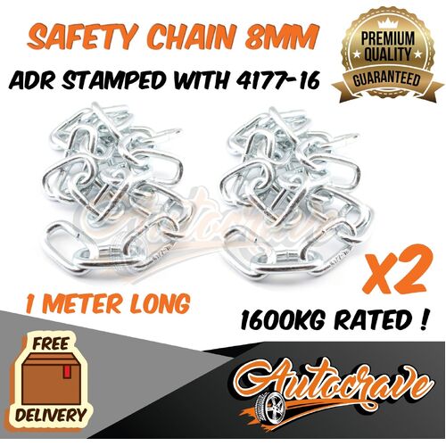 2x 8mm Trailer Safety Rated Stamped Chain ADR Stamped Caravan Boat Chain Zinc