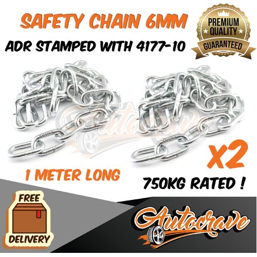 2x 6mm Trailer Safety Rated Stamped Chain ADR Stamped Caravan Boat Chain Zinc