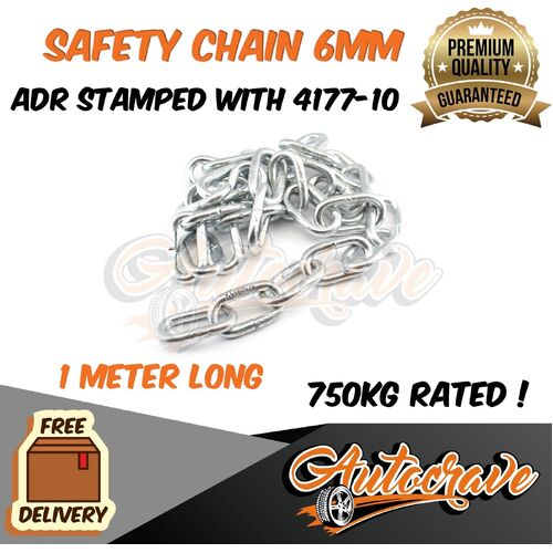 6mm Trailer Safety Rated Stamped Chain ADR Stamped Caravan Boat Chain Zinc 1M