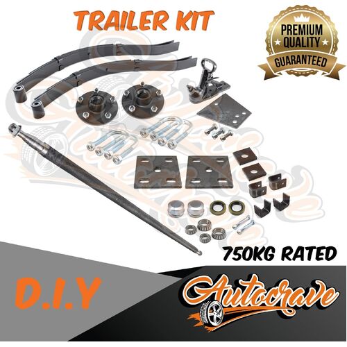 Trailer Kit DIY Single Axle Unbraked 750kg Round Axle Slippler Spring Hub U Bolt