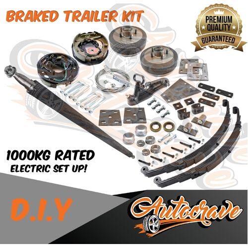 Trailer Kit DIY Electric Braked Axle 1000kg Square Axle Eye &Eye Spring Hub Boat