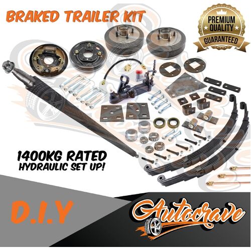 Trailer Kit DIY Hydraulic Braked Axle 1400kg Square Axle Eye & Eye Spring Boat