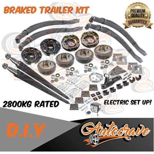 Tandem Trailer Kit DIY Dual Electric Braked Axle 2800kg Square Axle Slipper Set