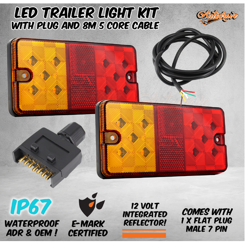 LED Trailer Tail Light Kit Pair Plug 8m 5 Core Wire Caravan Boat Ute Front Screw