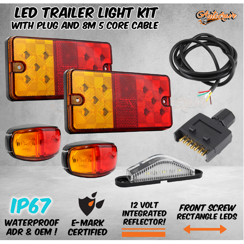 LED Trailer Tail Light Kit Pair Plug 8m 5 Core Wire Caravan Boat Ute Side Marker