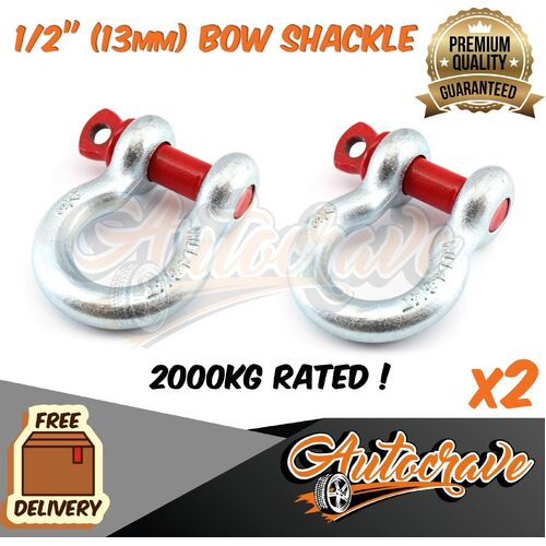 2x Rated Bow Shackle 13mm WLL 2000kg S Grade Truck Trailer Car Tow 4WD