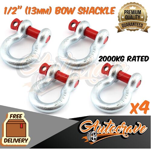 4x Rated Bow Shackle 13mm WLL 2000kg S Grade Truck Trailer Car Tow 4WD