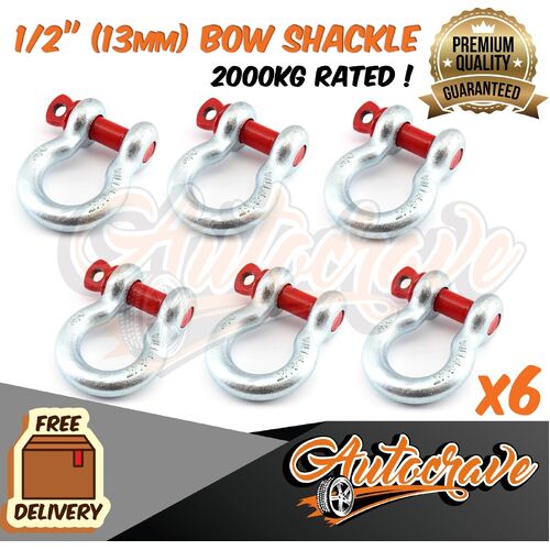 6x Rated Bow Shackle 13mm WLL 2000kg S Grade Truck Trailer Car Tow 4WD