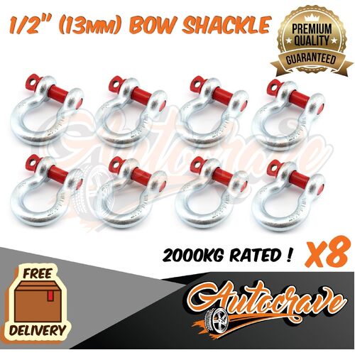 8x Rated Bow Shackle 13mm WLL 2000kg S Grade Truck Trailer Car Tow 4WD