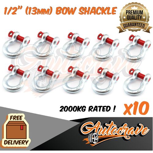 10x Rated Bow Shackle 13mm WLL 2000kg S Grade Truck Trailer Car Tow 4WD