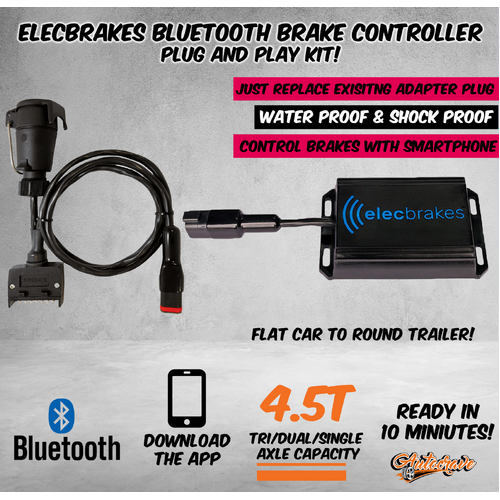 Elecbrakes Electric Bluetooth Brake Controller 7 Pin Flat Plug Car Trailer Phone