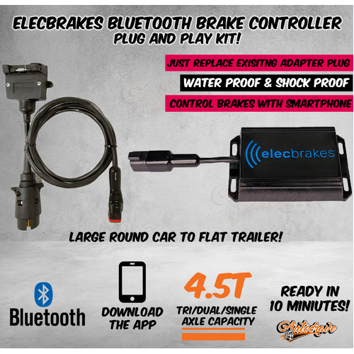 Elecbrakes Electric Bluetooth Brake Controller Adapter Flat To Round Car Trailer