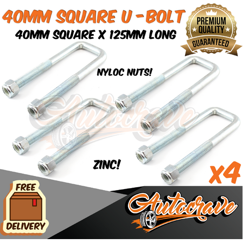 4x Trailer U Bolt Square Ubolt 40mm Square 125mm Long Caravan Spring Fitting