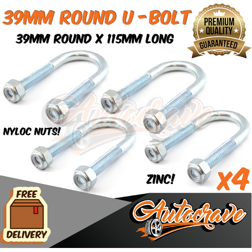 4x Trailer U Bolt Round Ubolt 39mm Round 115mm Long Caravan Spring Axle Fitting