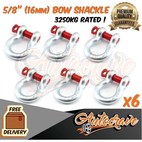 6x Rated Bow Shackle 16mm WLL 3250kg S Grade Truck Trailer Car Tow 4WD