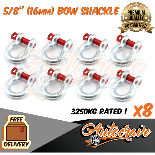 8x Rated Bow Shackle 16mm WLL 3250kg S Grade Truck Trailer Car Tow 4WD