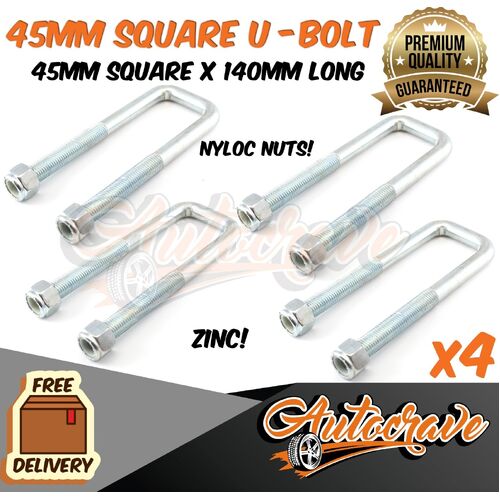 4x Trailer U Bolt Square Ubolt 45mm Square 140mm Long Caravan Spring Fitting