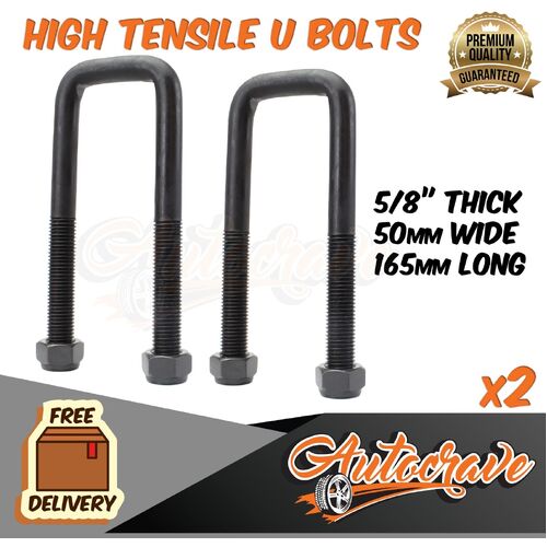 2x High Tensile 5/8" U Bolt 50mm x 165mm Caravan Trailer Spring Fitting Ubolt