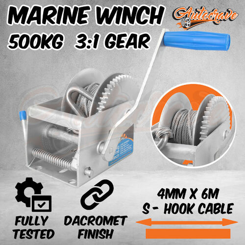 Hand Winch Cable Wire Rope 500kg/1102Lbs Boat Car Marine Trailer Tinny Winch