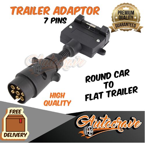 Trailer Adapter Plug 7 Pin Round Male To Flat Female, Caravan, Boat Connector