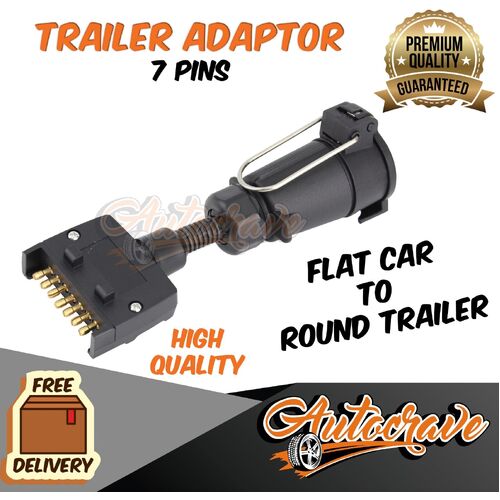 Trailer Adapter Plug 7 Pin Flat Male To Round Female Caravan Boat Connector Part