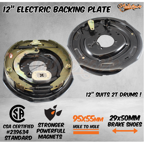 2 x 12" Trailer Drum Hub Electric Brake Backing Plate Electrical Shoe Magnet Set