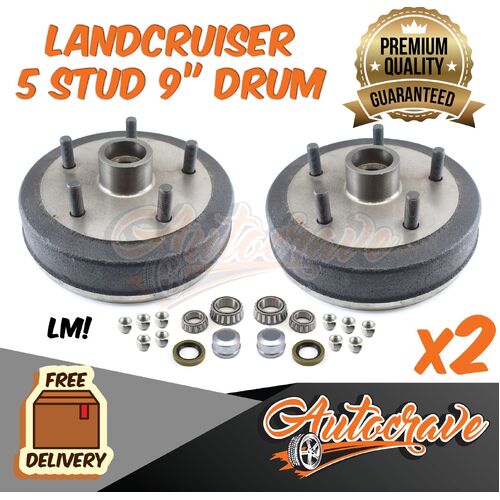 Hydraulic & Mechanical Trailer Brake Drum 9" Land Cruiser 5 Stud SL/Ford Bearing