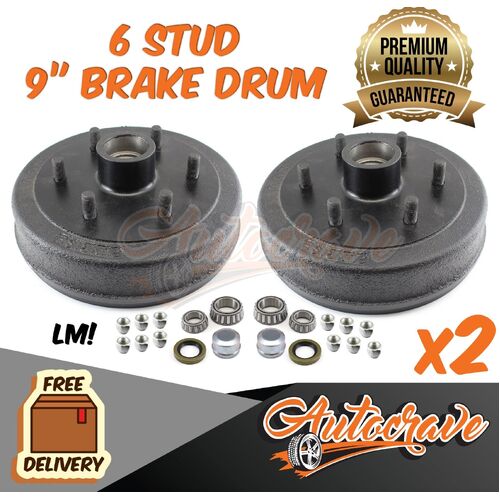 Hydraulic Mechanical Trailer Brake Drum 9" Land Cruiser 6 Stud LM/Holden Bearing