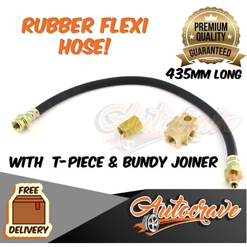 Trailer Flexi Rubber Hose Hydraulic T-Piece Bundy Tude Joiner Brake Hose 435mm