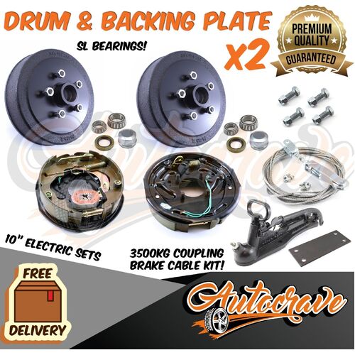 Trailer Holden HT 10" Brake Drum 10" Electric Backing Plate Coupling Kit Sl