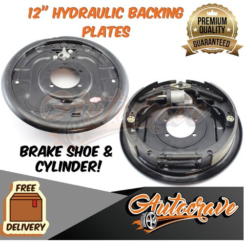 2 x 12" Hydraulic Brake Backing Plate Hub Drum Brake Shoes Trailer, Caravan Pair