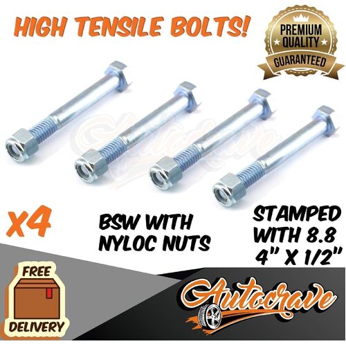 4x High Tensile Bolt Nyloc Nut 4 x 1/2" Trailer Hydraulic Override Coupling Bolt