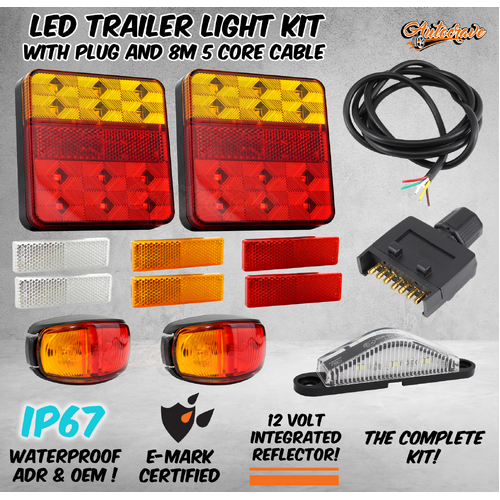 LED Trailer Light Kit Square Number Plate Light Flat Plug Side Marker Reflector