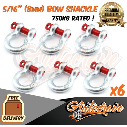 6x Rated Bow Shackle 8mm WLL 750kg S Grade Truck Trailer Car Tow 4WD