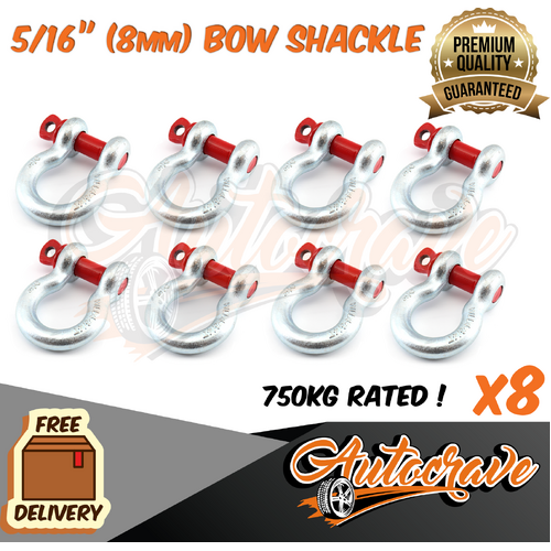 8x Rated Bow Shackle 8mm WLL 750kg S Grade Truck Trailer Car Tow 4WD