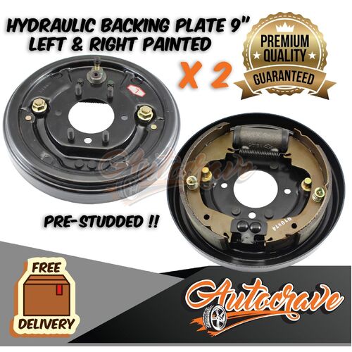 2 x 9" Hydraulic Brake Backing Plate Hub Drum Brake Shoes Trailer, Caravan Pair