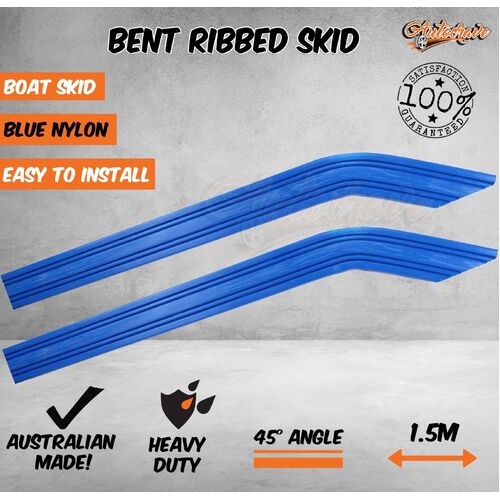 Boat Trailer Skid Bent 45 Angle Ribbed Blue Nylon Grooved Plastic 70X40X 1500mm