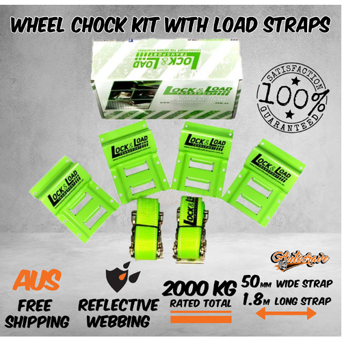 Wheel Chock Kit Tie Down Straps Ratchet Strap 2000kg Car Trailer Atv 1.8m 50mm