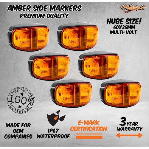 6x LED Clearance Light Side Marker Lamp Amber Orange Trailer Truck Caravan Mvolt