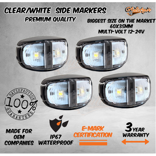 4x LED Clearance Light Side Marker Lamp Clear White Trailer Truck Caravan M/Volt