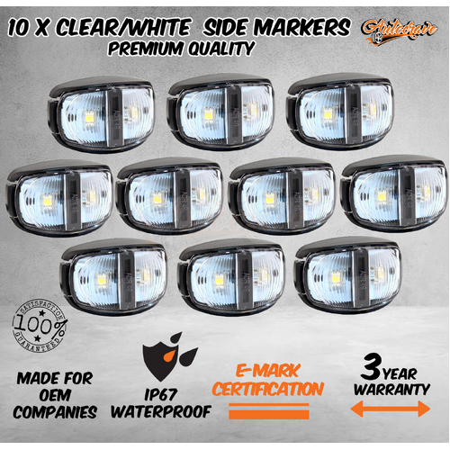 10x LED Clearance Light Side Marker Lamp Clear White Trailer Truck Caravan Mvolt