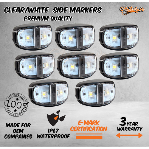 8x LED Clearance Light Side Marker Lamp Clear White Trailer Truck Caravan M/Volt