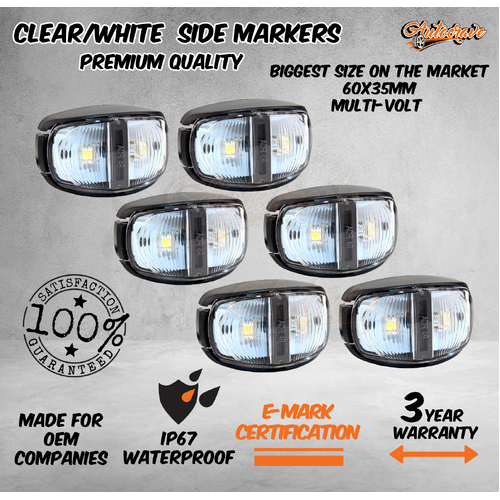 6x LED Clearance Light Side Marker Lamp Clear White Trailer Truck Caravan M/Volt