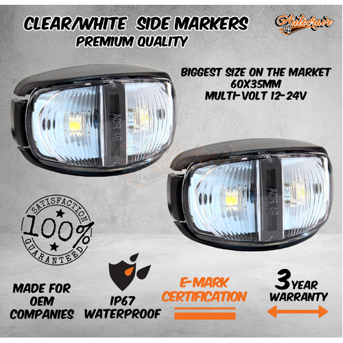 LED Clearance Light Side Marker Lamp Clear White Trailer Truck Caravan Multivolt