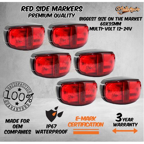 6 x LED Clearance Lights Side Marker Lamp Red Trailer Truck Caravan Volt